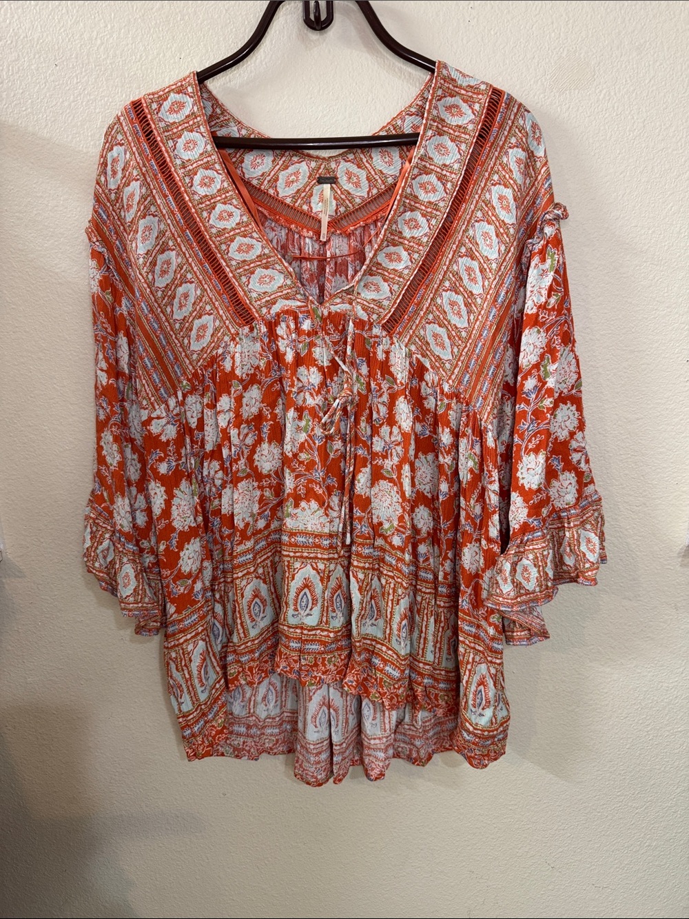 Free People Rust Orange Floral Boho Tunic
